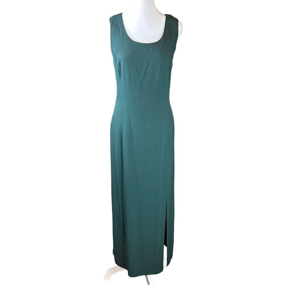 Vintage 90's Formal Sheath Maxi Dress Forest Green Size 14 Made in USA